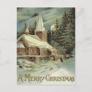Cartão Postal Igreja Estrelas Verdejantes Inverno Neve
