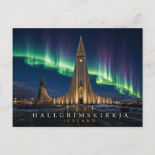 Cartão Postal Igreja Hallgrímskirkja Reykjavík Islândia Aurora