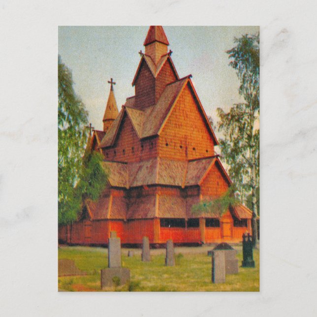 Cartão Postal igreja Heddel Stave, Telmark, antiga Noruega (Frente)