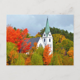 Cartão Postal Igreja, Ilha Pond, Vermont, Outono