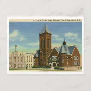 Cartão Postal Igreja Metodista Greensboro NC Vintage