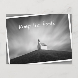 Cartão Postal Igreja numa colina em preto e branco