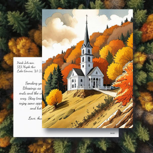 Cartão Postal Igreja numa Colina na Estação de Outono
