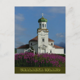 Cartão Postal Igreja Ortodoxa Russa no Verão com Fireweed