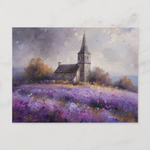 Cartão Postal Igreja russa e pintura de campo de flor selvagem r