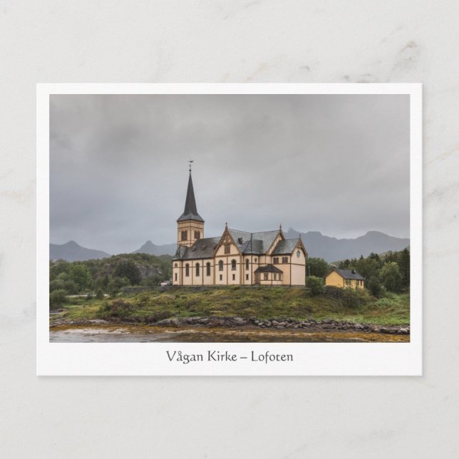 Cartão Postal Igreja Vagan Ilhas Lofoten (Frente)