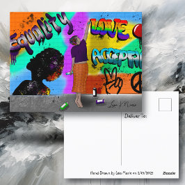 Cartão Postal Igualdade, Amor e Aceitação Arte Desenhada à Mão