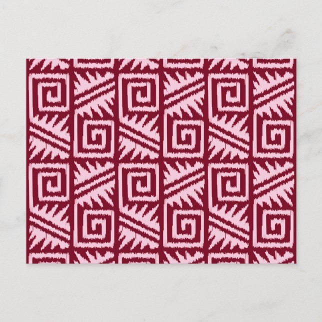 Cartão Postal Ikat Aztec Pattern - Borgonha e Rosa (Frente)