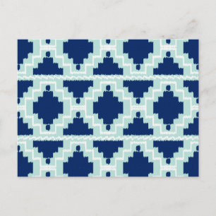 Cartão Postal Ikat Aztec Pattern - Indigo e azul claro