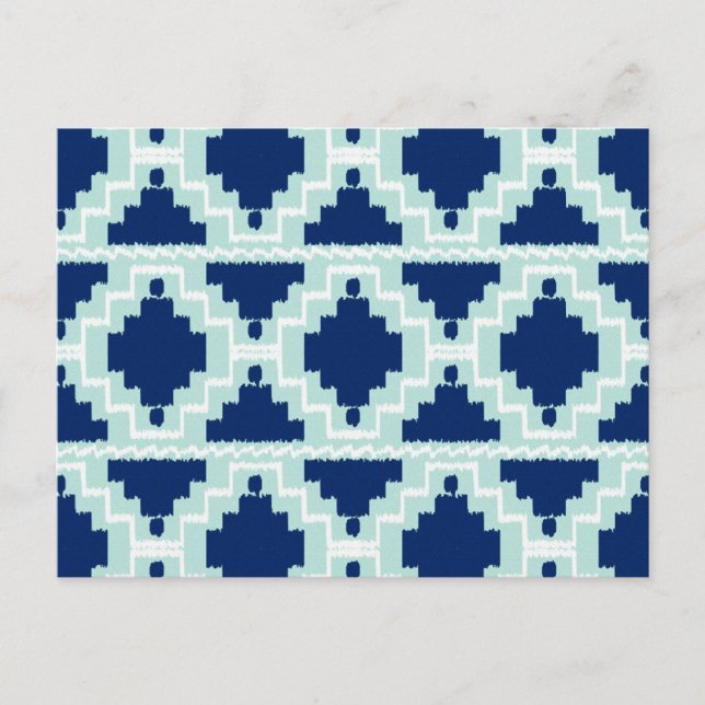 Cartão Postal Ikat Aztec Pattern - Indigo e azul claro (Frente)