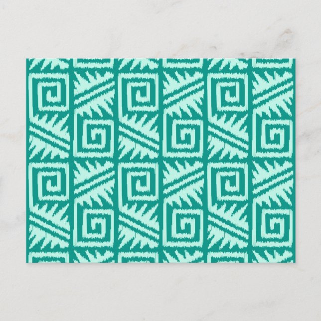 Cartão Postal Ikat Aztec Pattern - Turquoise e Aqua (Frente)