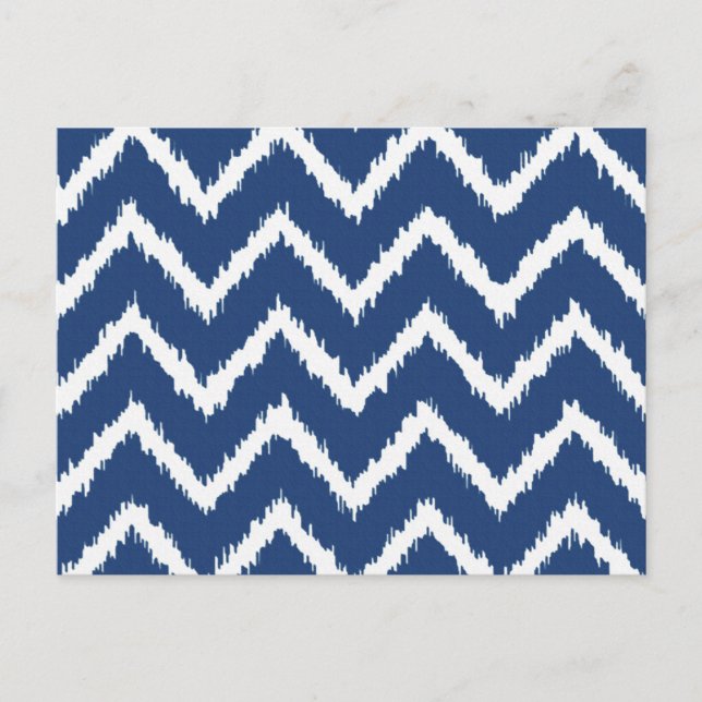 Cartão Postal Ikat Chevrons - Marinho azul e branco (Frente)