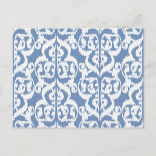 Cartão Postal Ikat Damask Mourisco - azul céu e branco