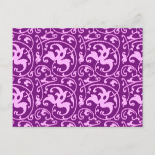 Cartão Postal Ikat Floral Damask - Orquídea e Roxo