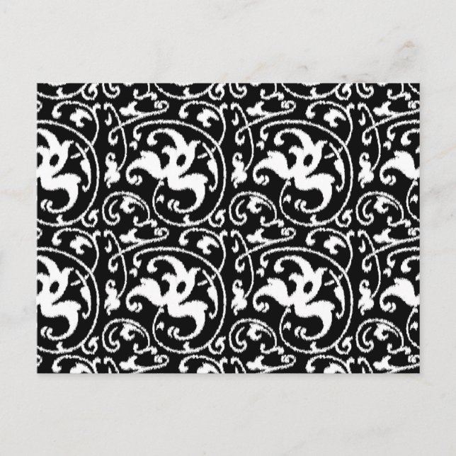 Cartão Postal Ikat Floral Damask - Preto e Branco (Frente)