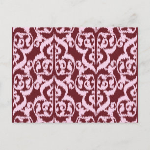 Cartão Postal Ikat Moorish Damask - burgundy e rosa