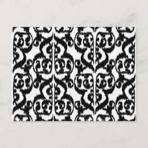Cartão Postal Ikat Moorish Damask - preto e branco