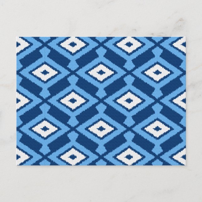 Cartão Postal Ikat Pattern, Indigo e Denim Blue (Frente)