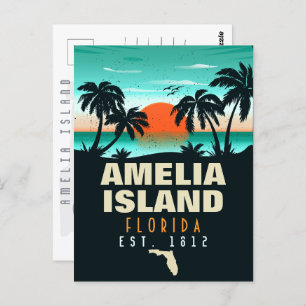 Cartão Postal Ilha Amelia Florida Retro Sunset Souvenirs 80s