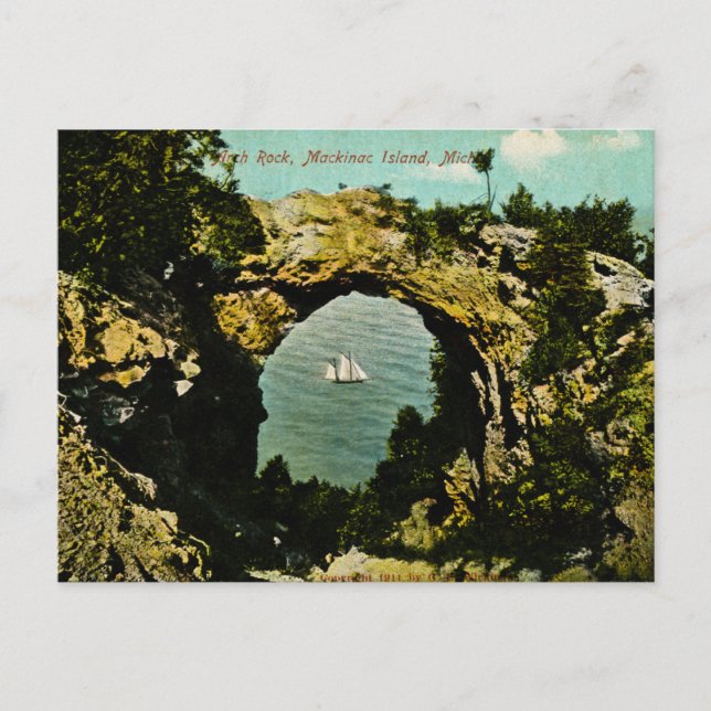 Cartão Postal Ilha Arch Rock Mackinac, Michigan, 1911 (Frente)