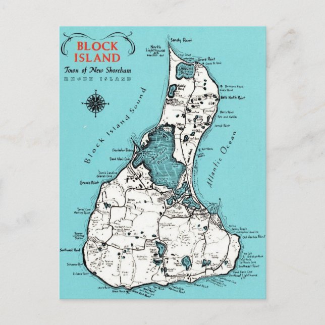 Cartão Postal Ilha Block Island Vintage  (Frente)