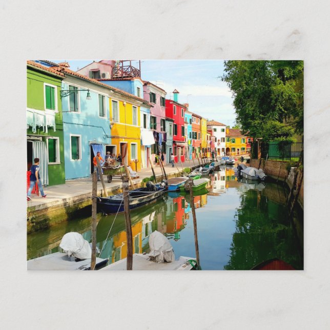 Cartão Postal Ilha Burano perto de Veneza, Casas Arco-Íris na It (Frente)