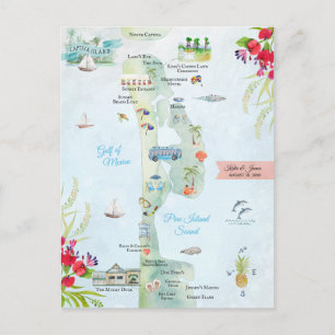 Cartão Postal Ilha Captiva Mapa Itinerário de Casamento de Des