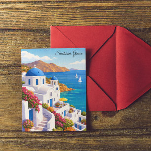 Cartão Postal Ilha Colorida de Viagens Vintage Santorini Grécia