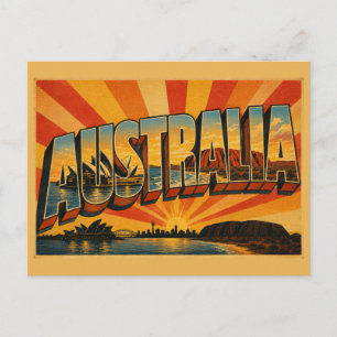 Cartão Postal Ilha Continente Austrália Arte de Viagem Vintage