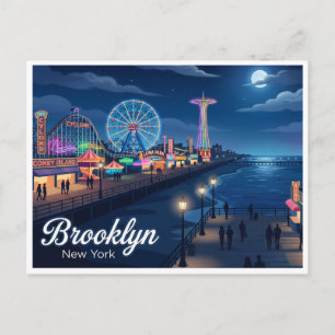 Cartão Postal Ilha de Coney à Noite Brooklyn Nova York