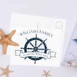 Cartão Postal Ilha de Férias Marítimas de Cruzeiro da Família Pe<br><div class="desc">Cartão postal de férias de verão personalizado para o seu cruzeiro de praia no oceano com um volante azul marinho de barco. Esta design náutica é perfeita para sua viagem especial. Personalize com seu sobrenome e ano.</div>