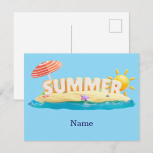 Cartão Postal Ilha de Praia de Verão 3D Férias Tropicais da Moda