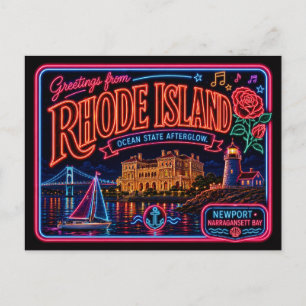 Cartão Postal Ilha de Rhode Neon Estado Retro Vintage