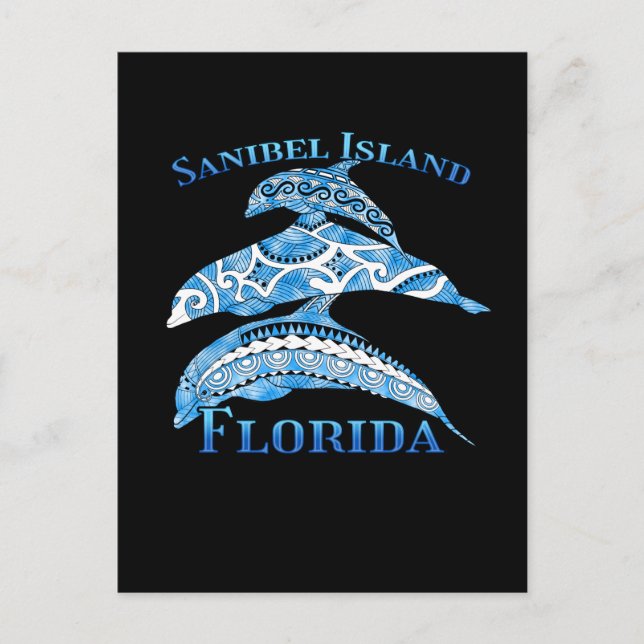 Cartão Postal Ilha de Sanibel Flórida Férias Golfinhos Tribais (Frente)