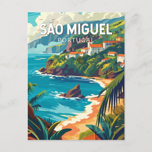 Cartão Postal Ilha de São Miguel Portugal Viagem Arte (Frente)