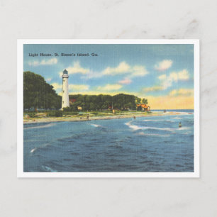 Cartão Postal Ilha de St. Simon Geórgia Farol Antigo
