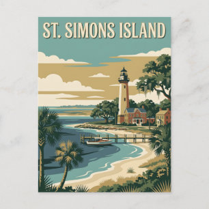 Cartão Postal Ilha de St Simons Geórgia Farol Pôster Vintage