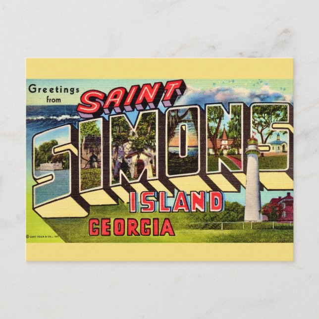 Cartão Postal Ilha de St Simons Retro  (Frente)