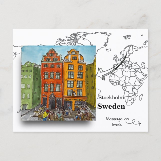 Cartão Postal Ilha Gamla Stan, Estocolmo, Suécia (Frente)