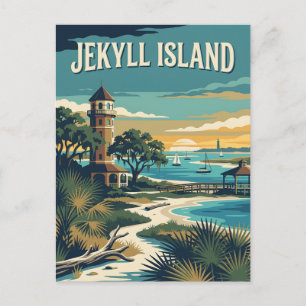Cartão Postal Ilha Jekyll Cartaz Retro Vintage Costa da Geórgia