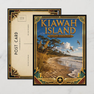 Cartão Postal Ilha Kiawah Carolina do Sul Arte Deco Vintage Dour