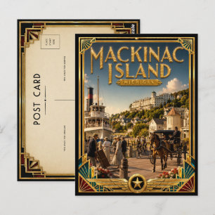 Cartão Postal Ilha Mackinac Michigan Arte Deco Vintage Dourado