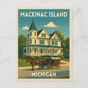 Cartão Postal Ilha Mackinac, Viagens vintage retrô Michigan