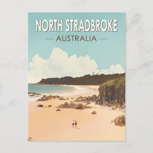 Cartão Postal Ilha North Stradbroke Austrália Viagem Arte Retro (Frente)
