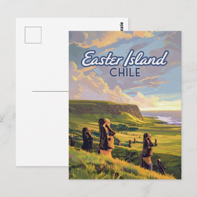 Cartão Postal Ilha páscoa Chile Moai Rapa Nui Polinésia Retro (Frente/Verso)