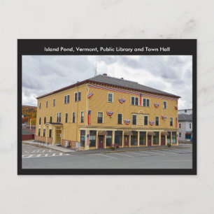 Cartão Postal Ilha Pond, Vermont, Biblioteca Pública e Câmara Mu