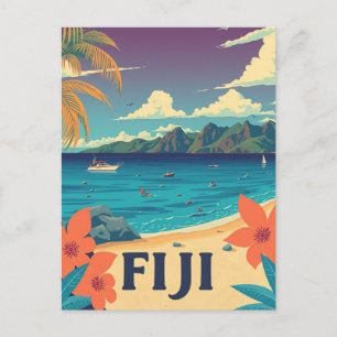 Cartão Postal Ilha Tropical de Fiji Praia Vintage