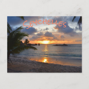 Cartão Postal Ilha Tropical Seichelense Palm Tree Beach Sunset