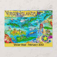 Ilha Virgem Mapa Ilustrado Postal