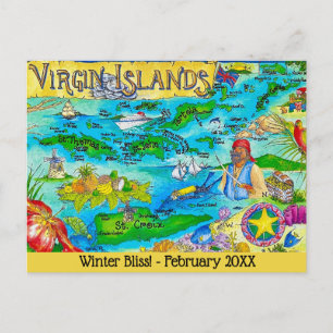 Cartão Postal Ilha Virgem Mapa Ilustrado Postal
